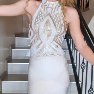 Item 88 Sequinned Bodysuit White/Gold