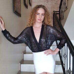 Item 98 Wrap Sequin Bodysuit Black